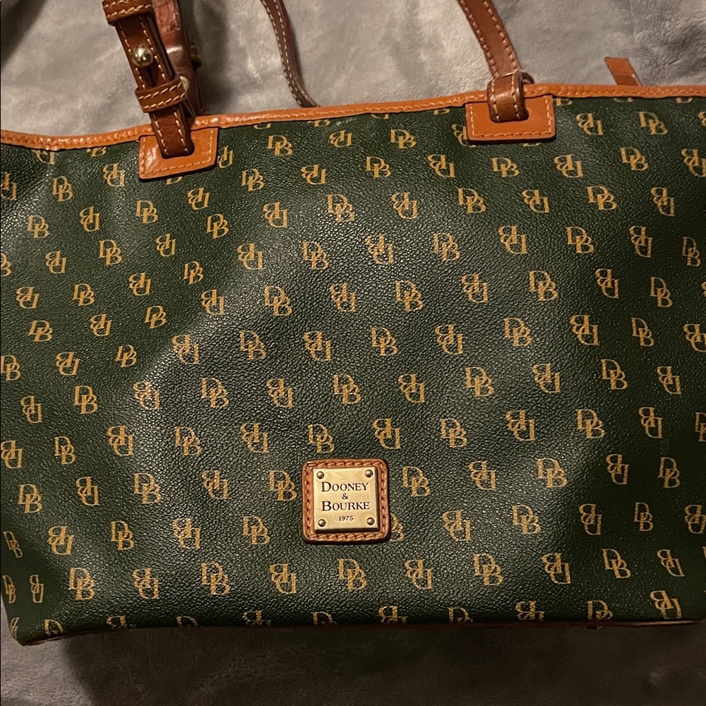 Vintage Dooney & Bourke Hunter Green and Tan Signature Tote